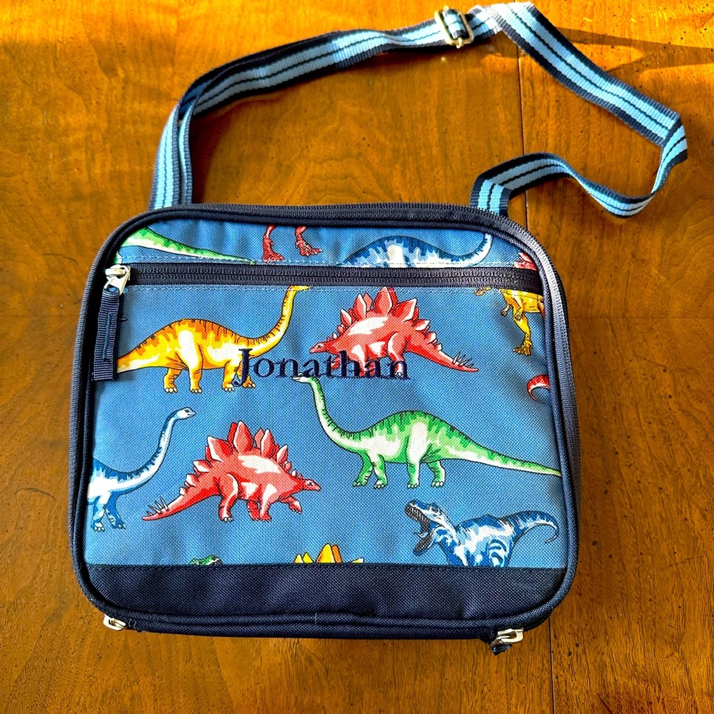 Boys pottery, barn, customized dinosaur lunchbox.